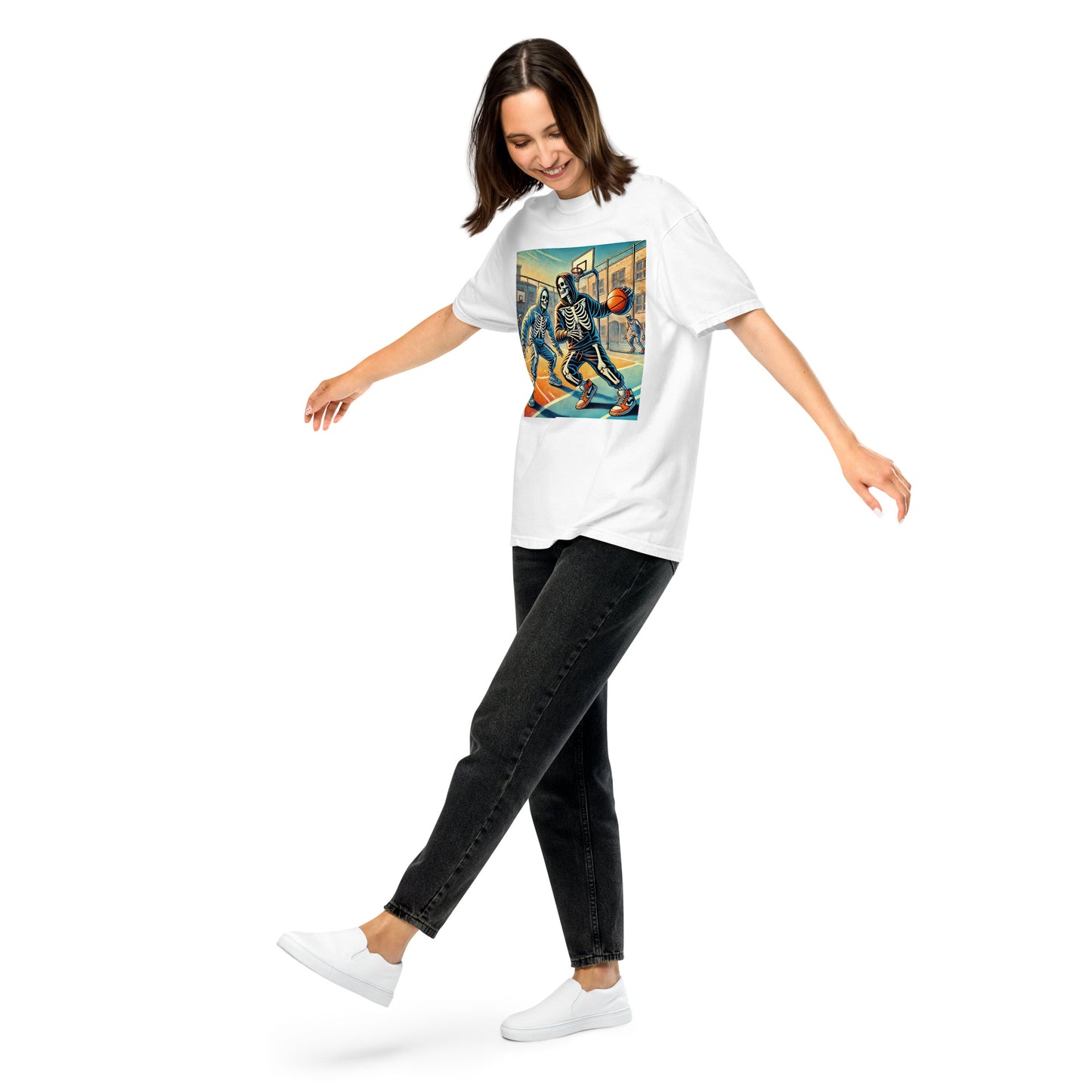 Skeleton Basketball Heavyweight T-Shirt – Unisex Garment-Dyed Halloween Tee