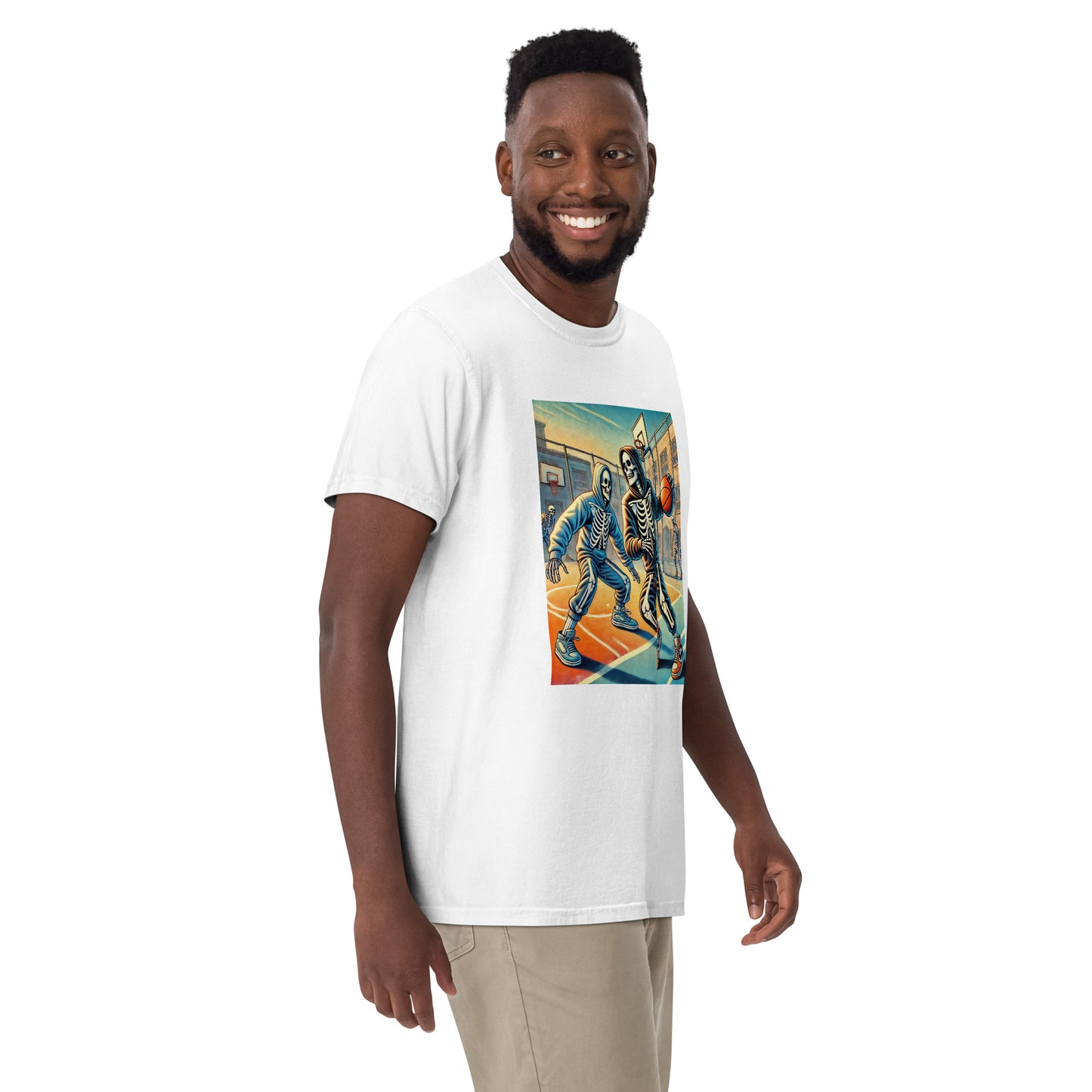 Skeleton Basketball Heavyweight T-Shirt – Unisex Garment-Dyed Halloween Tee