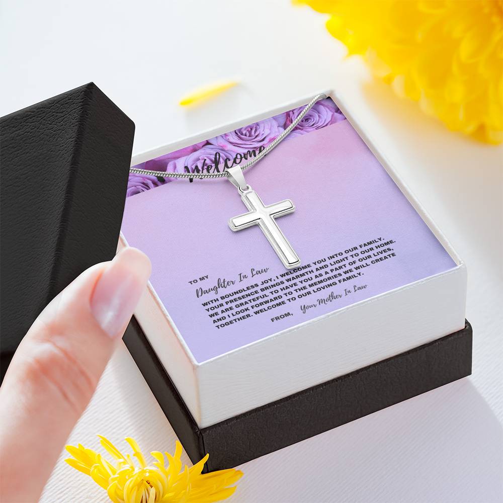 Heartfelt Welcome Jewelry Gift for New Daughter-In-Law | Stainless Steel Cross Necklace