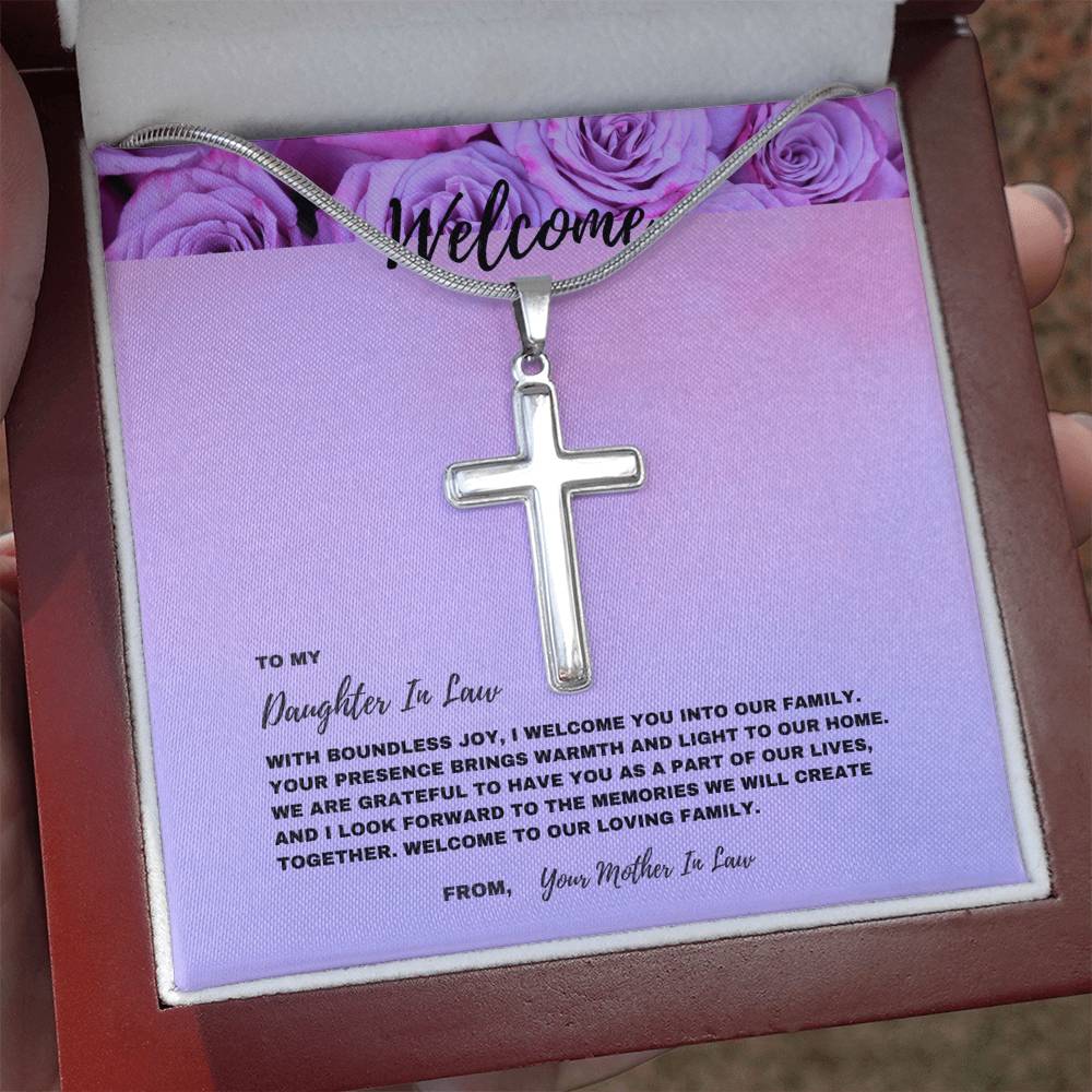 Heartfelt Welcome Jewelry Gift for New Daughter-In-Law | Stainless Steel Cross Necklace