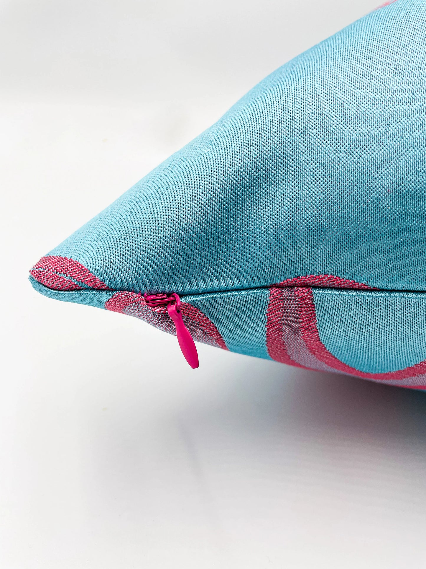 Blue and Pink Fancy Satin 16x16 Pillow Cover - Decorative Cushion for Living Room and Bedroom Decor