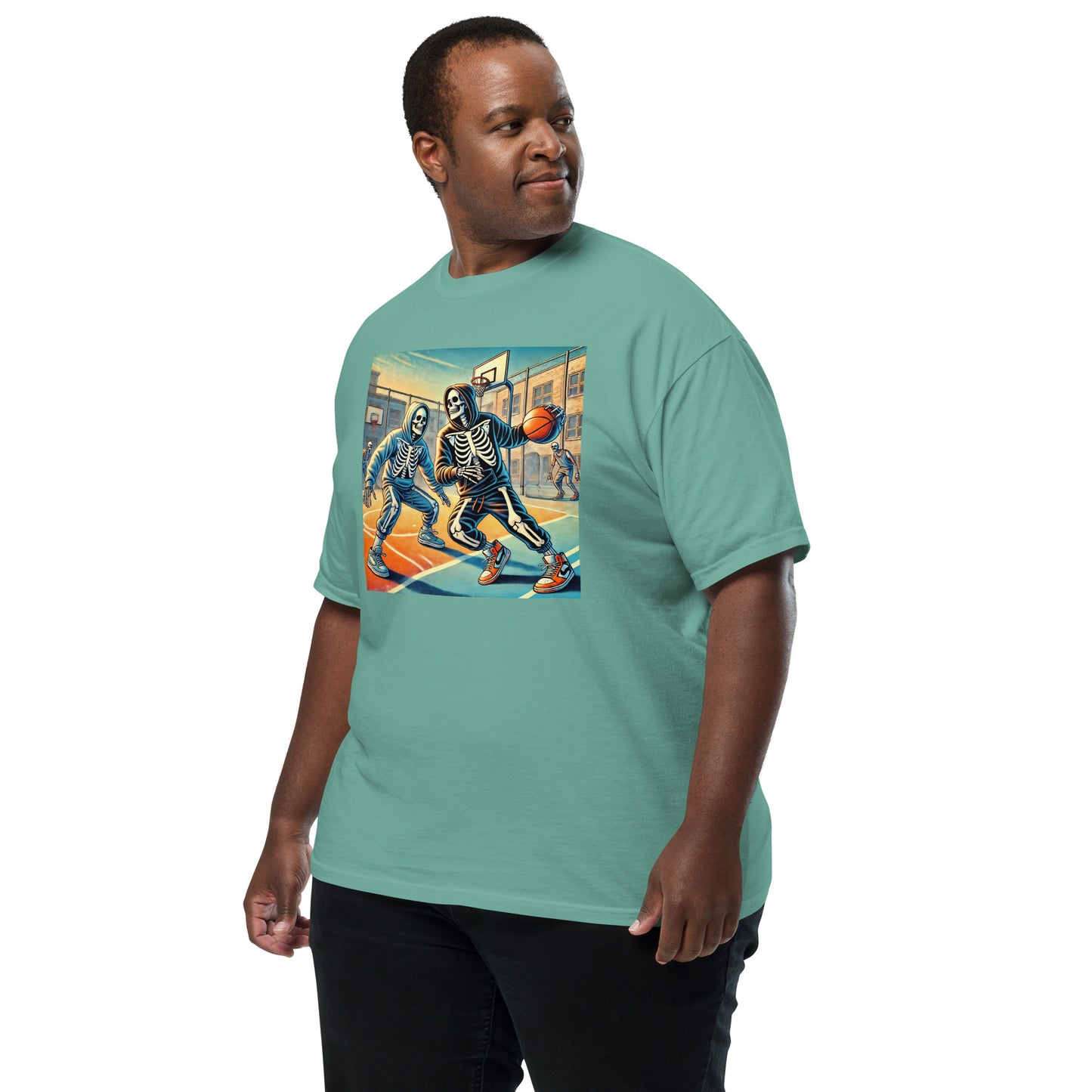Skeleton Basketball Heavyweight T-Shirt – Unisex Garment-Dyed Halloween Tee