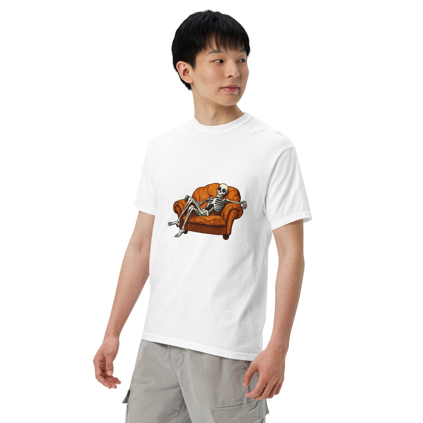 Lounging Skeleton Heavyweight T-Shirt – Unisex Garment-Dyed Halloween Tee