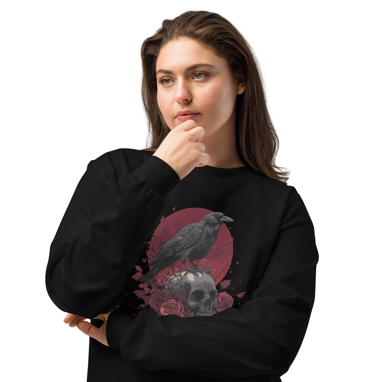 Raven & Skull Heavyweight Long Sleeve Shirt – Unisex Gothic Halloween Apparel