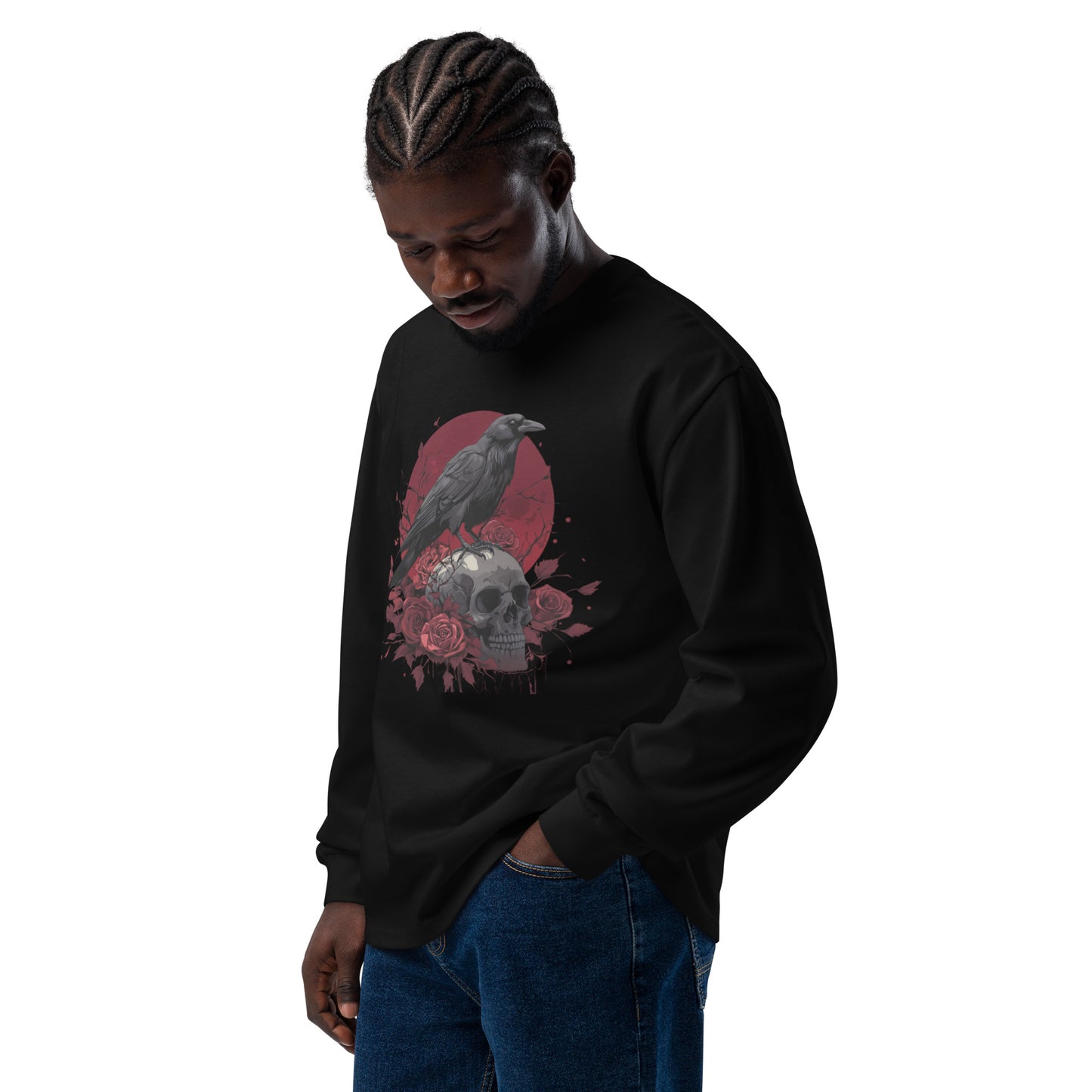 Raven & Skull Heavyweight Long Sleeve Shirt – Unisex Gothic Halloween Apparel