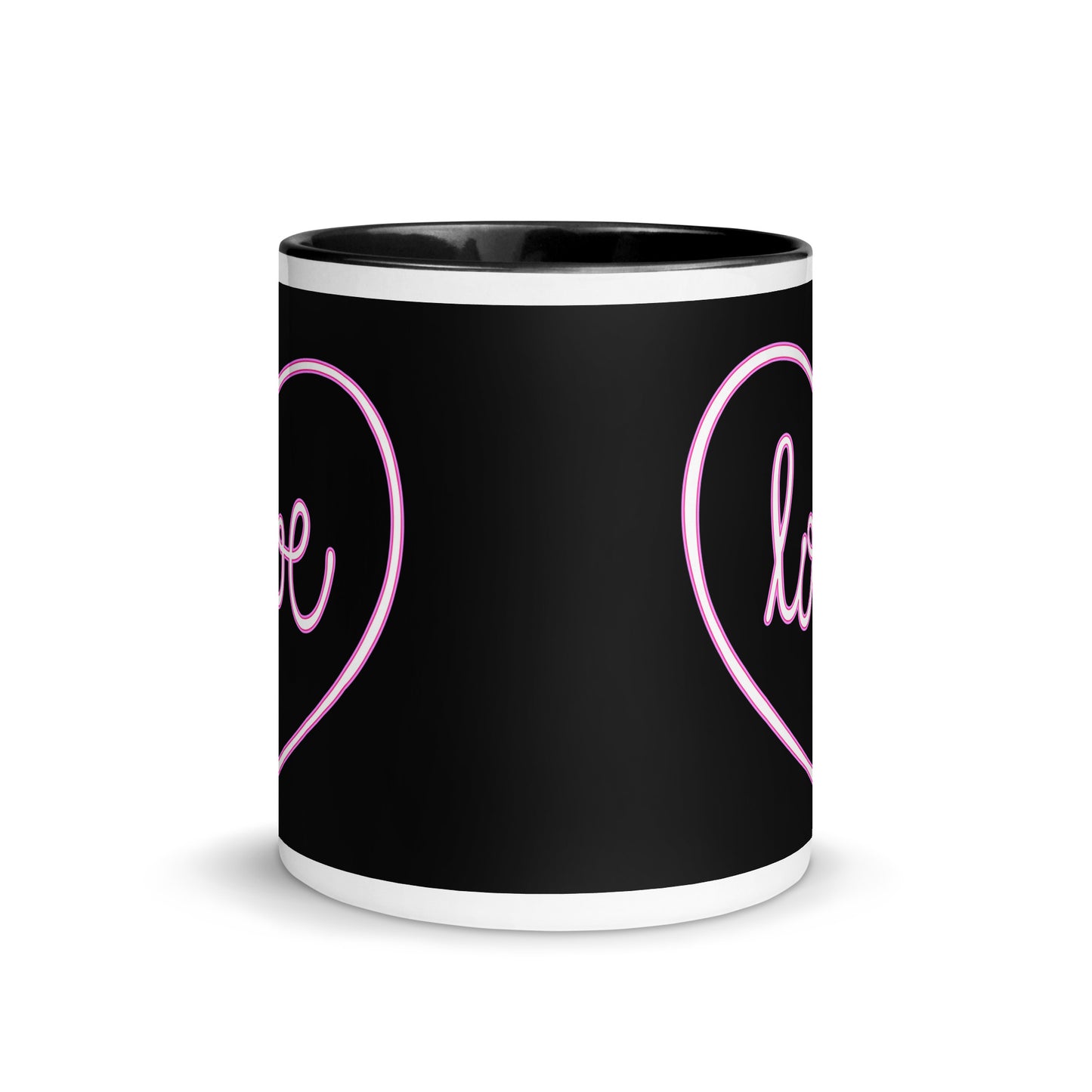 Taza de café negra con diseño de corazón rosa - Taza de cerámica de porcelana de 11 oz con asa para bebidas calientes - Regalo perfecto para parejas enamoradas