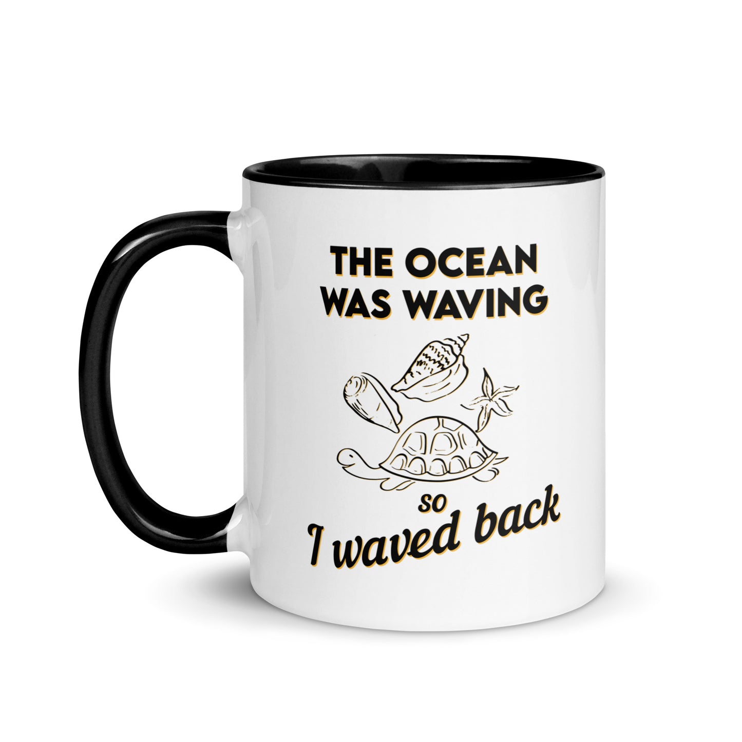 Saludos a la orilla del mar: taza de café con efecto de onda