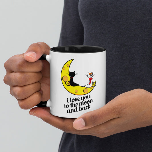Amor más allá de las estrellas: taza de café romántica con felinos a la luz de la luna