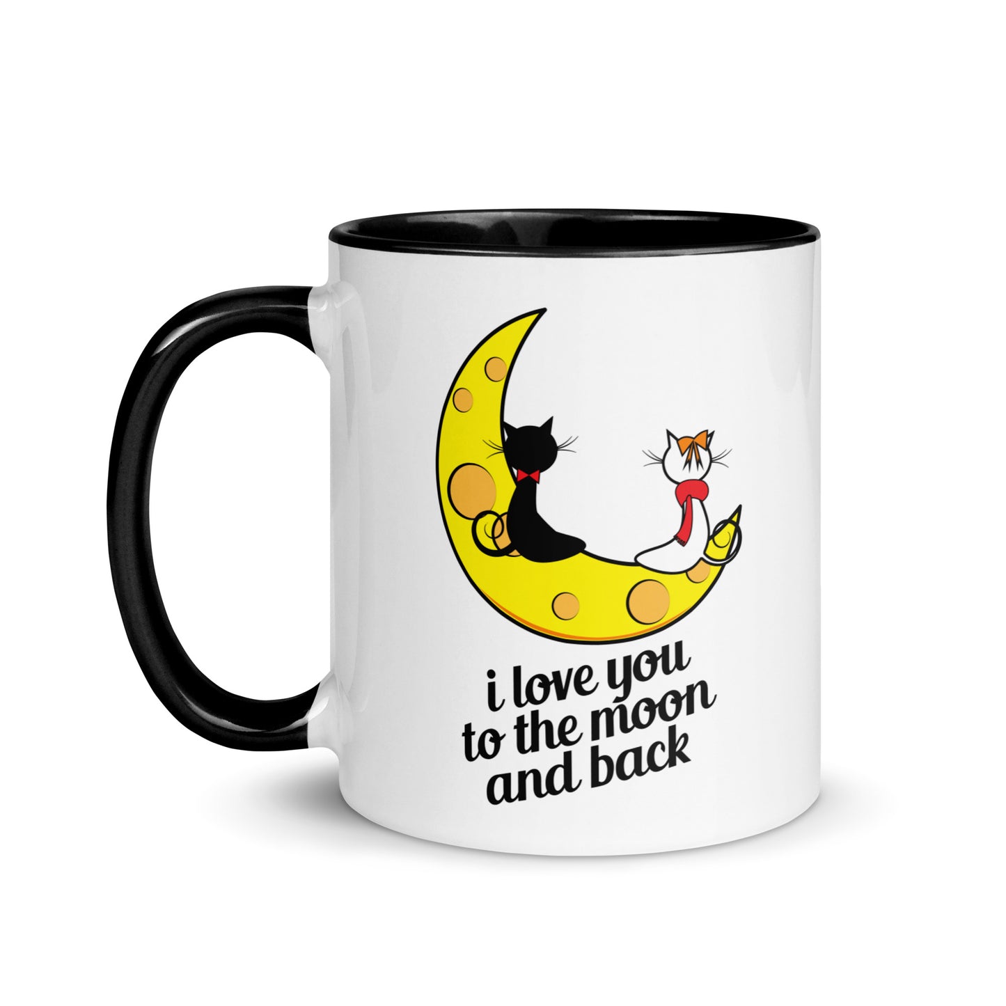 Amor más allá de las estrellas: taza de café romántica con felinos a la luz de la luna