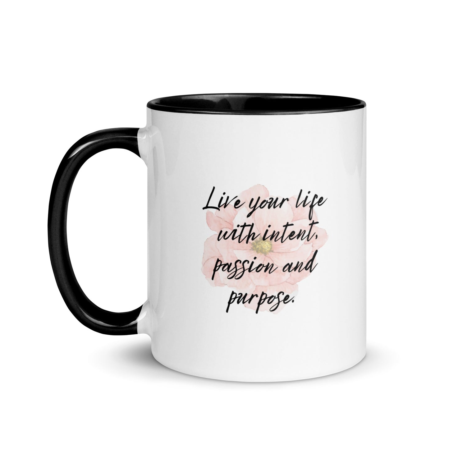 Taza de café inspiradora con texto "Vida intencional"