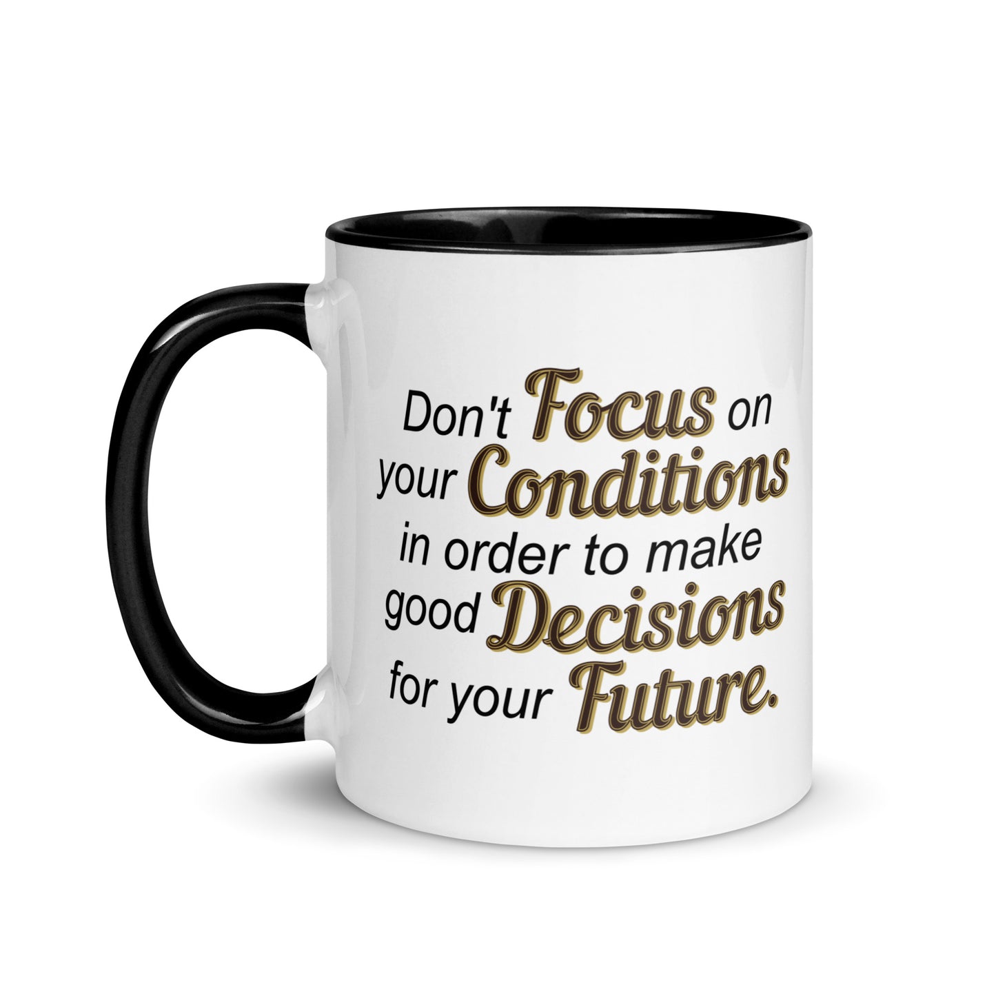 Taza de café para tomar decisiones con visión de futuro