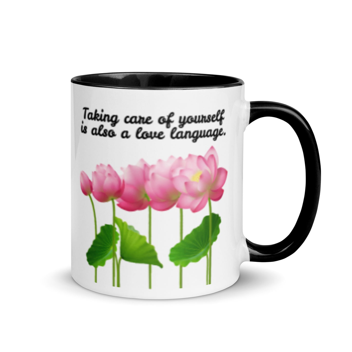 Taza de café para el cuidado personal floreciente