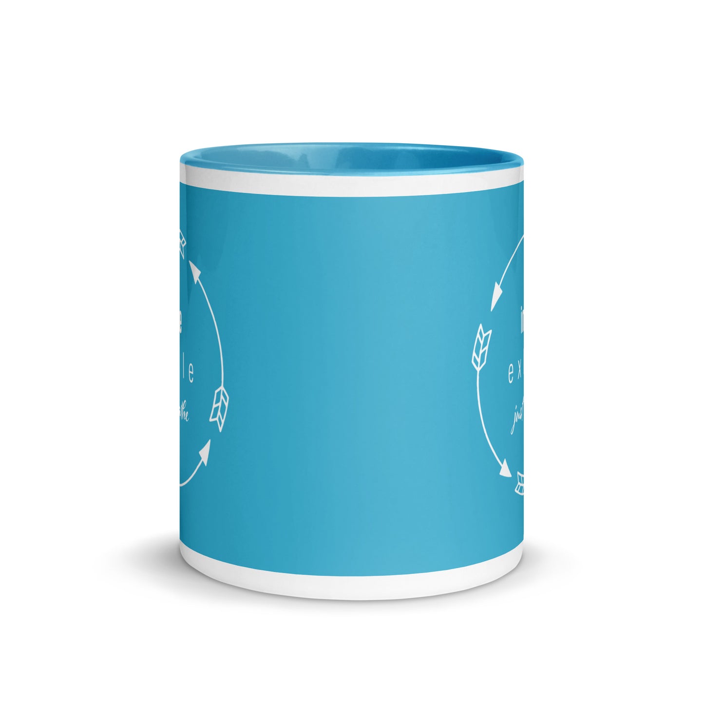 Respiración zen: inhala y exhala, taza de café azul
