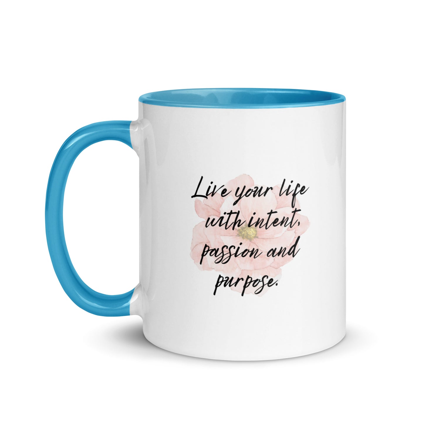 Taza de café inspiradora con texto "Vida intencional"