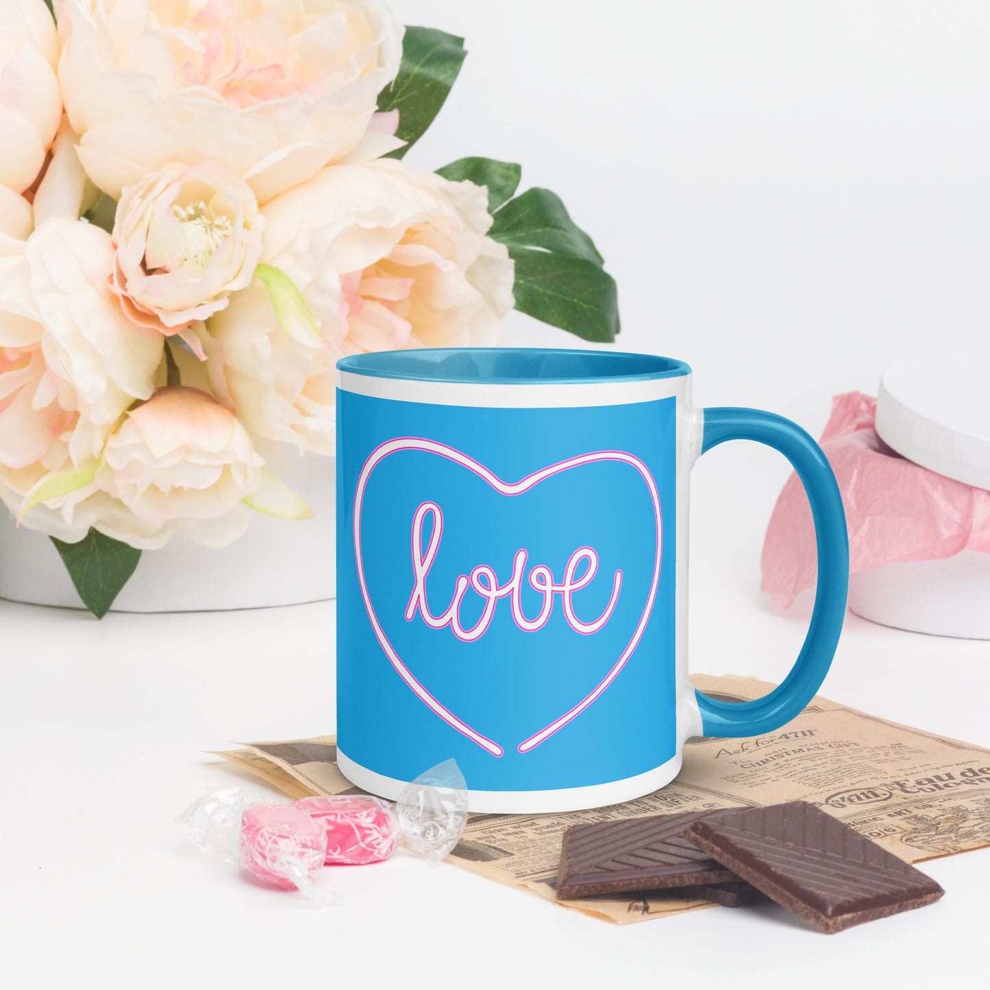 Taza de café azul Love & Heart: expresa tu afecto