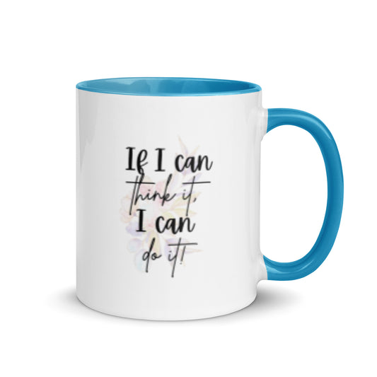 Taza de café inspiradora "Pienso, logro" con la frase "Empowerment Brew"