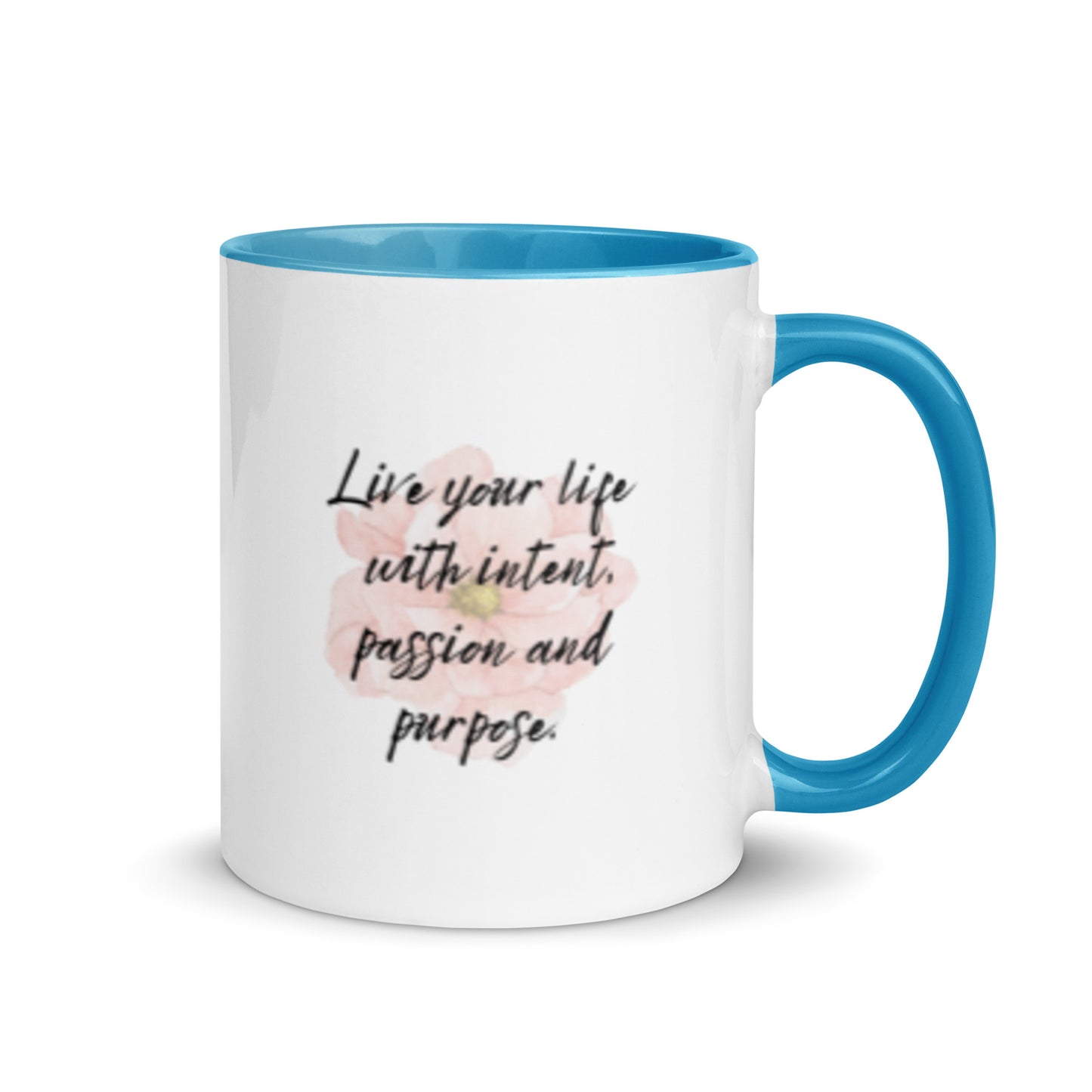 Taza de café inspiradora con texto "Vida intencional"