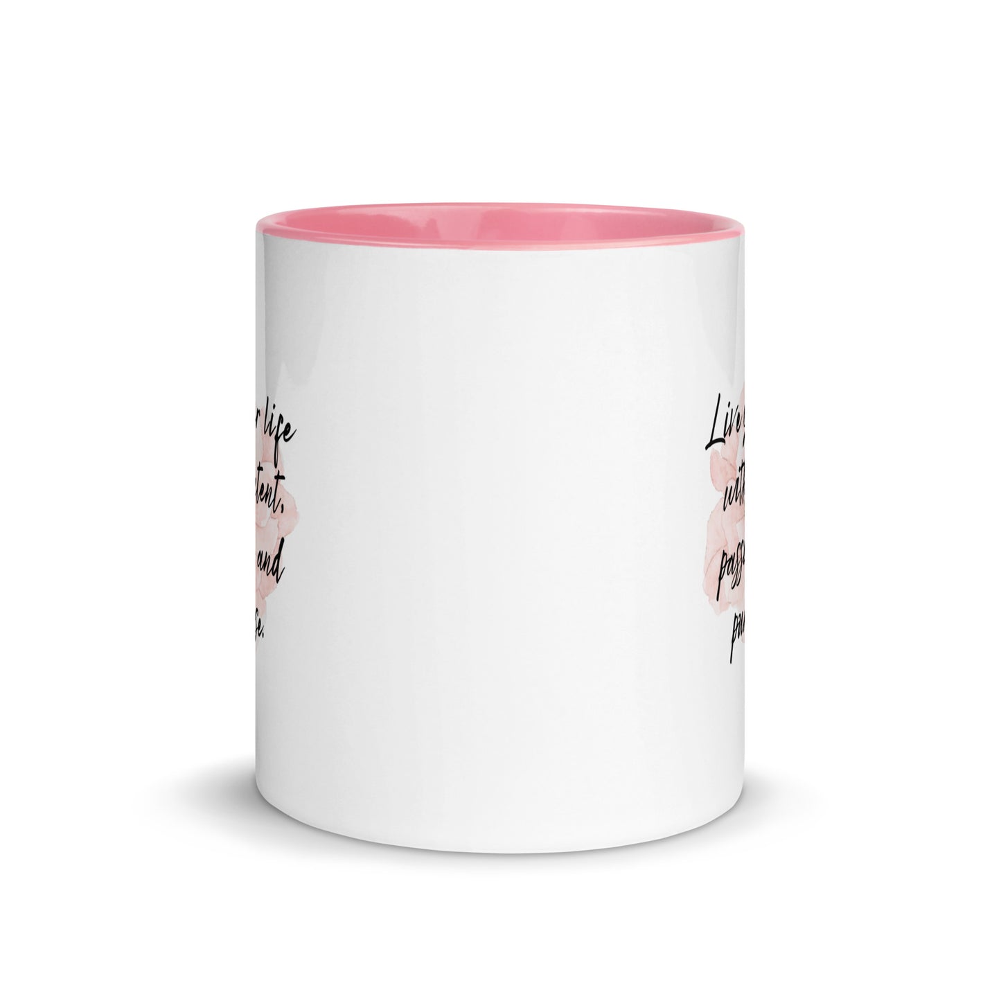Taza de café inspiradora con texto "Vida intencional"