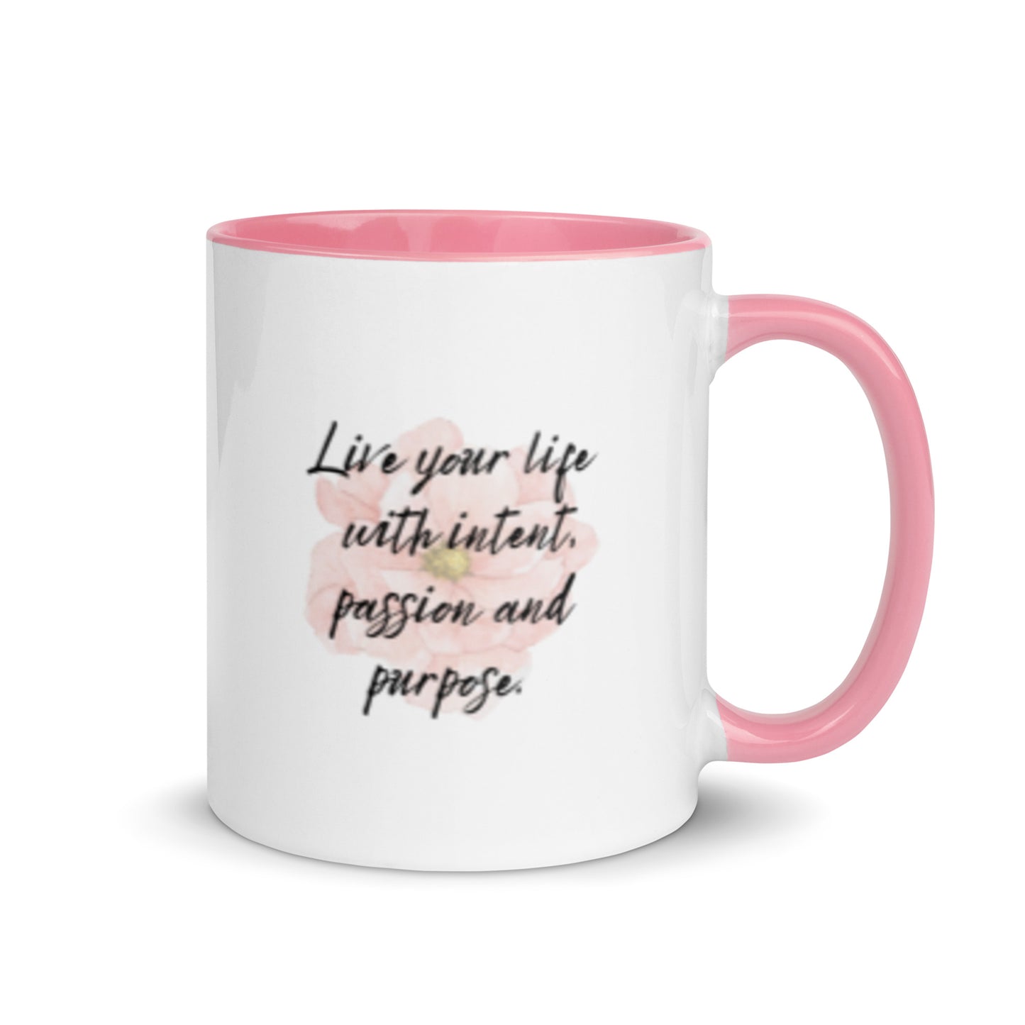 Taza de café inspiradora con texto "Vida intencional"