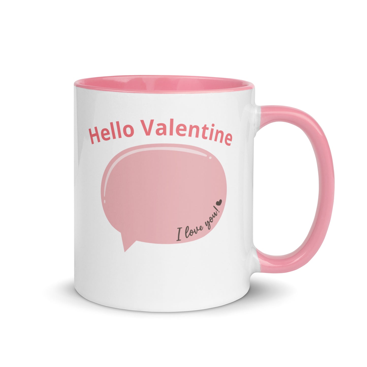 Taza de café con burbujas de diálogo y declaraciones de amor en color rosa