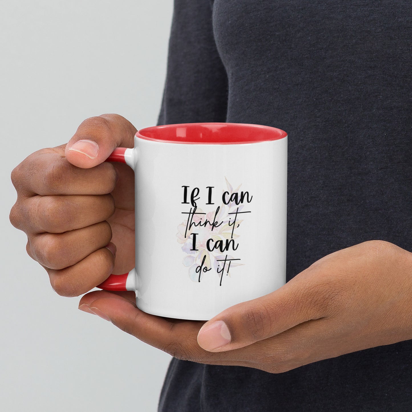 Taza de café inspiradora "Pienso, logro" con la frase "Empowerment Brew"