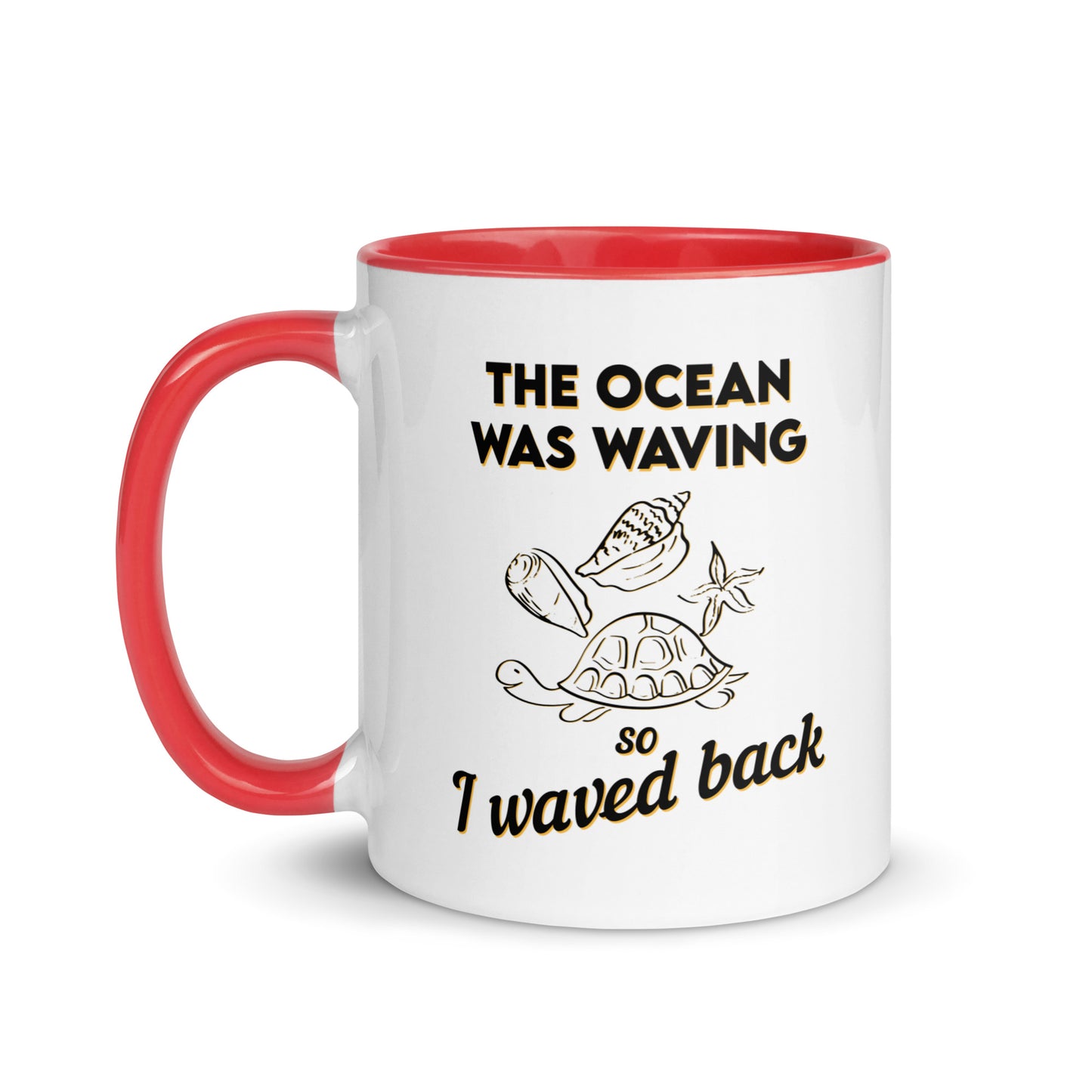 Saludos a la orilla del mar: taza de café con efecto de onda