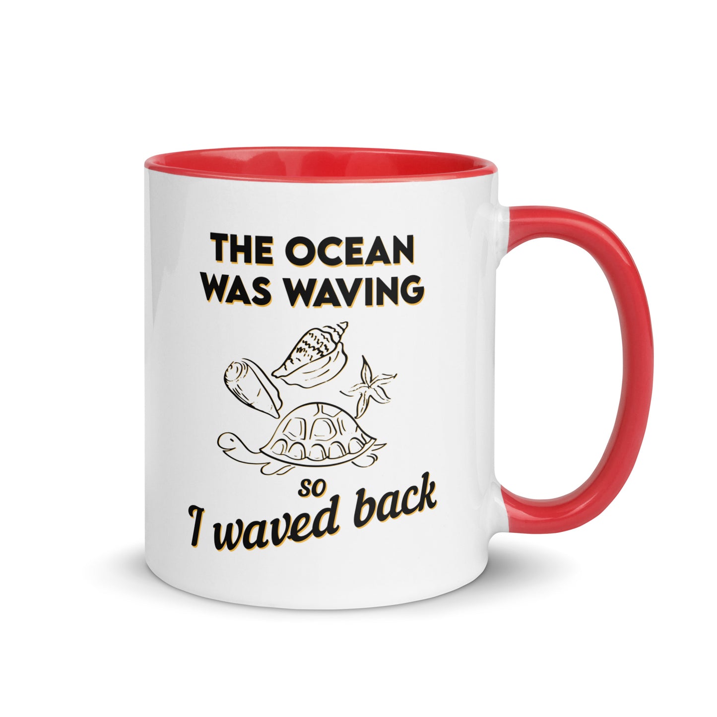 Saludos a la orilla del mar: taza de café con efecto de onda