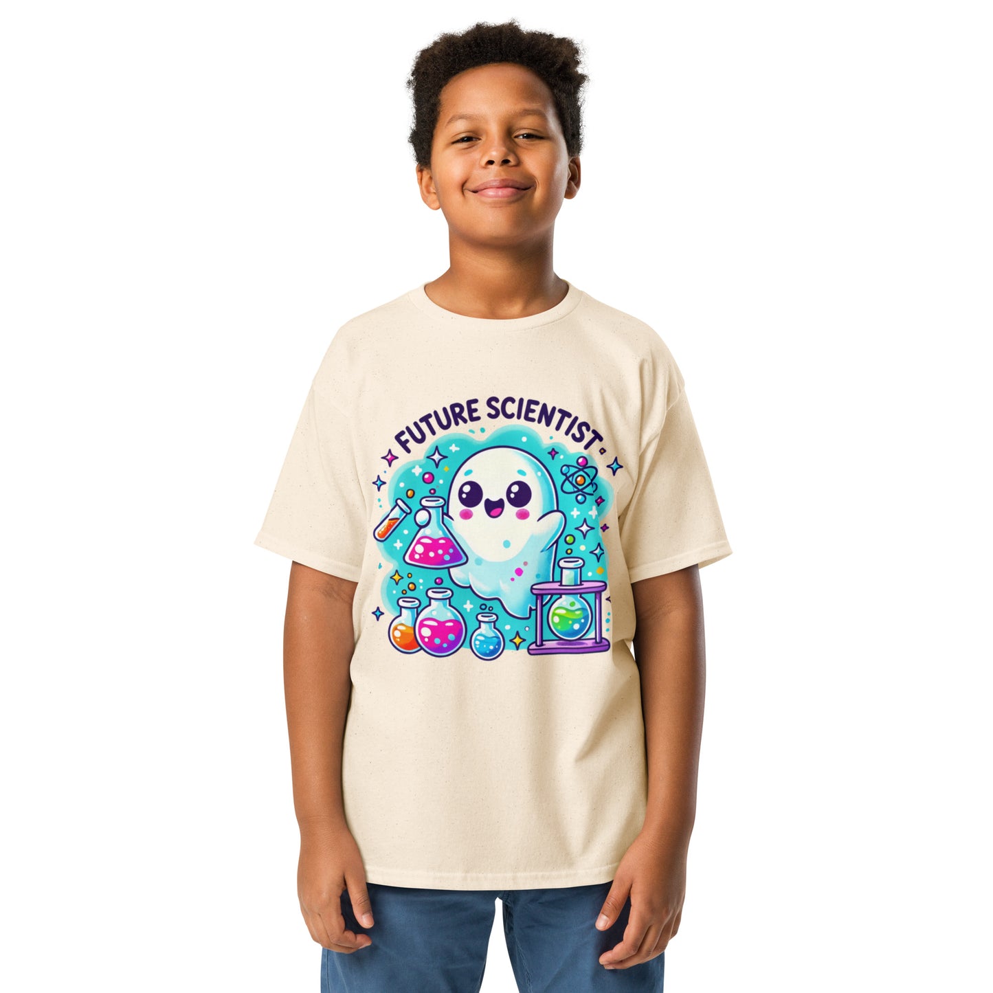 “Future Scientist” Youth T-Shirt – Cute Ghost Science Halloween Design