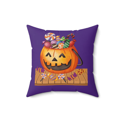 Coussin de bonbons Halloween Jack O Lantern, coussin d'automne violet pour chambre d'enfant, visage de citrouille amical pour chambre d'enfant, décoration de chambre d'Halloween