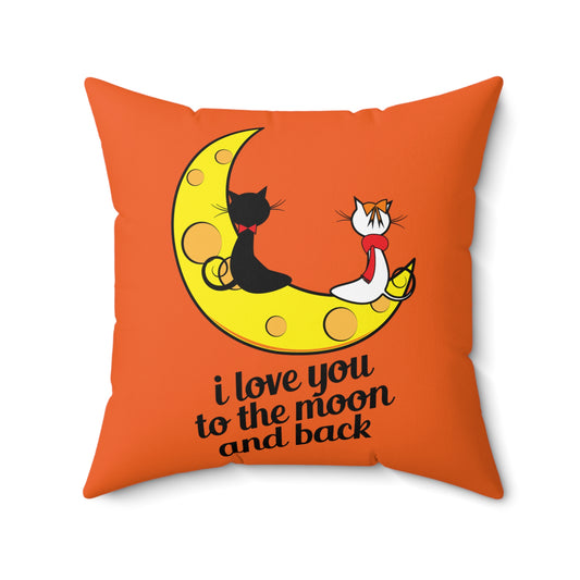 I Love You To The Moon Cat Throw Pillow, Square Polyester Throw Pillow With Cover, Orange And Yellow Decorative Pillow, Gifts For Her