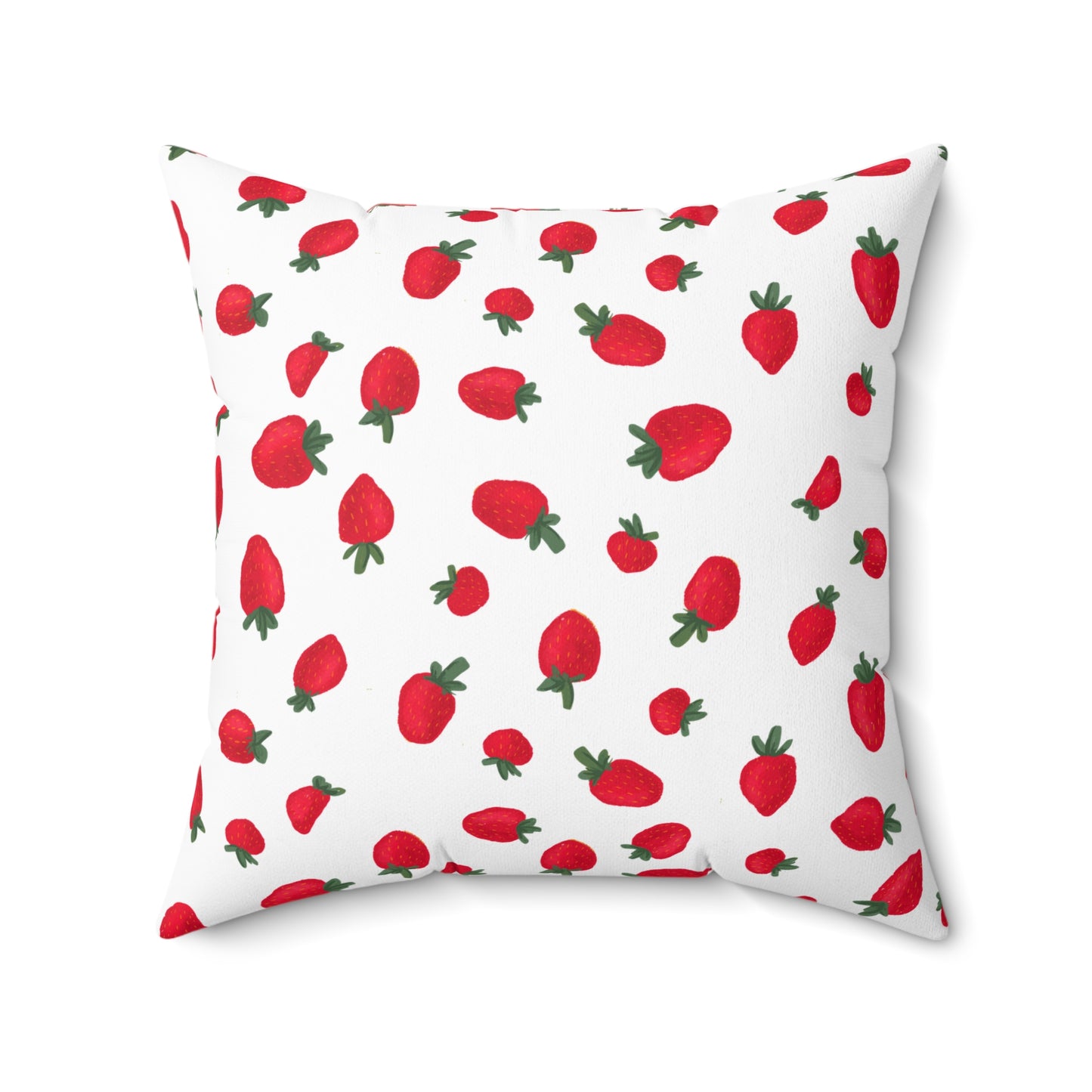 Strawberry Printed Throw Pillow, Room Accent Decor, Red And White Square Designer Pillow