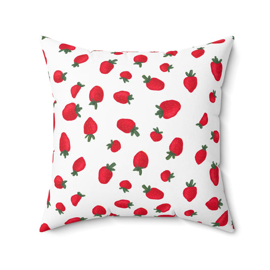 Coussin décoratif imprimé fraise, décoration d'accent de pièce, coussin design carré rouge et blanc