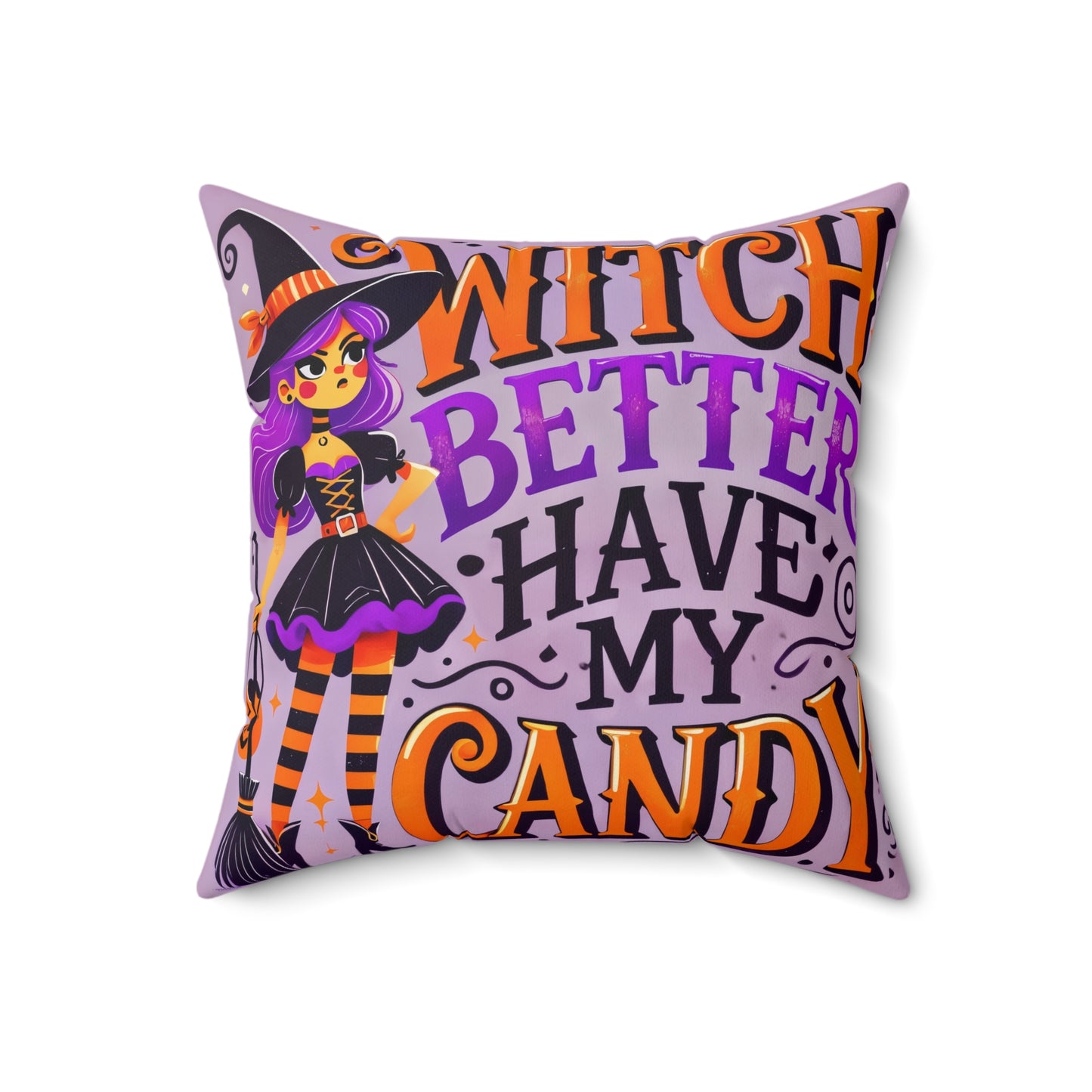 Sassy Witch “Witch Better Have My Candy” Throw Pillow – Fun Halloween Home Accent