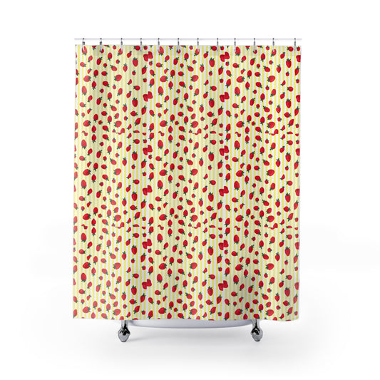 Sun-Kissed Strawberry Stripes Shower Curtain