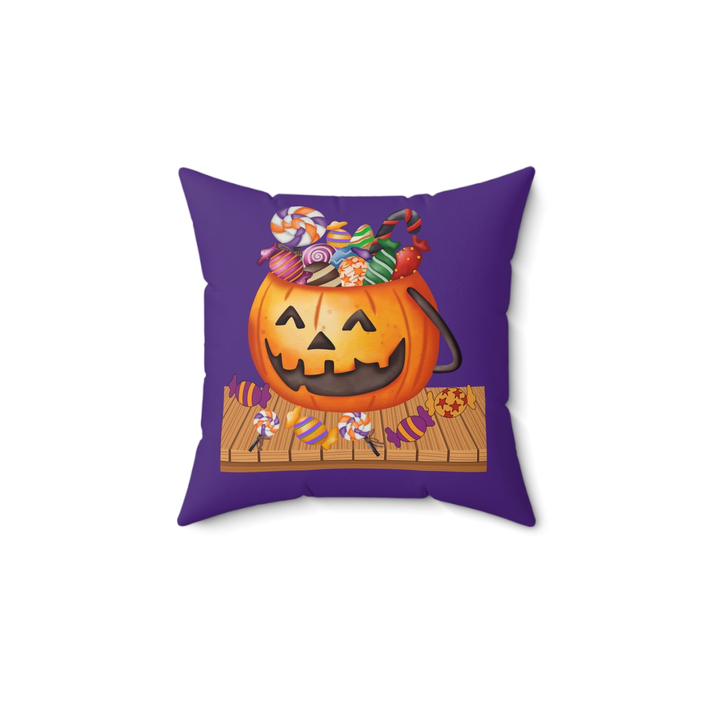 Halloween Jack O Lantern Candy Pillow, Purple Fall Throw Pillow For Kids Room, Friendly Pumpkin Face For Kids Room,  Halloween Room Decor