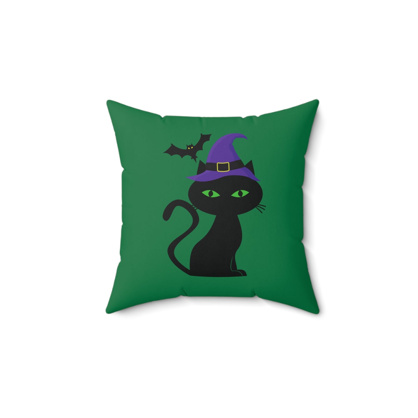 Green Halloween Throw Pillow, Halloween Room Decor,  Scary Black Cat Decorative Throw Pillow, Perfect Pillow For Patio, Dorm Throw Pillow