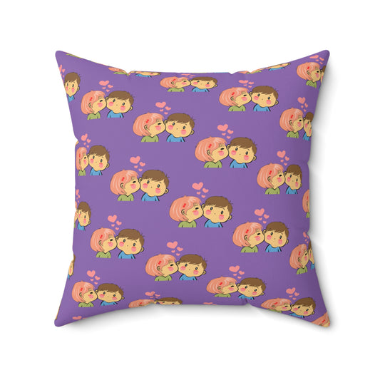 L'étreinte de l'amour : coussin imprimé baiser violet