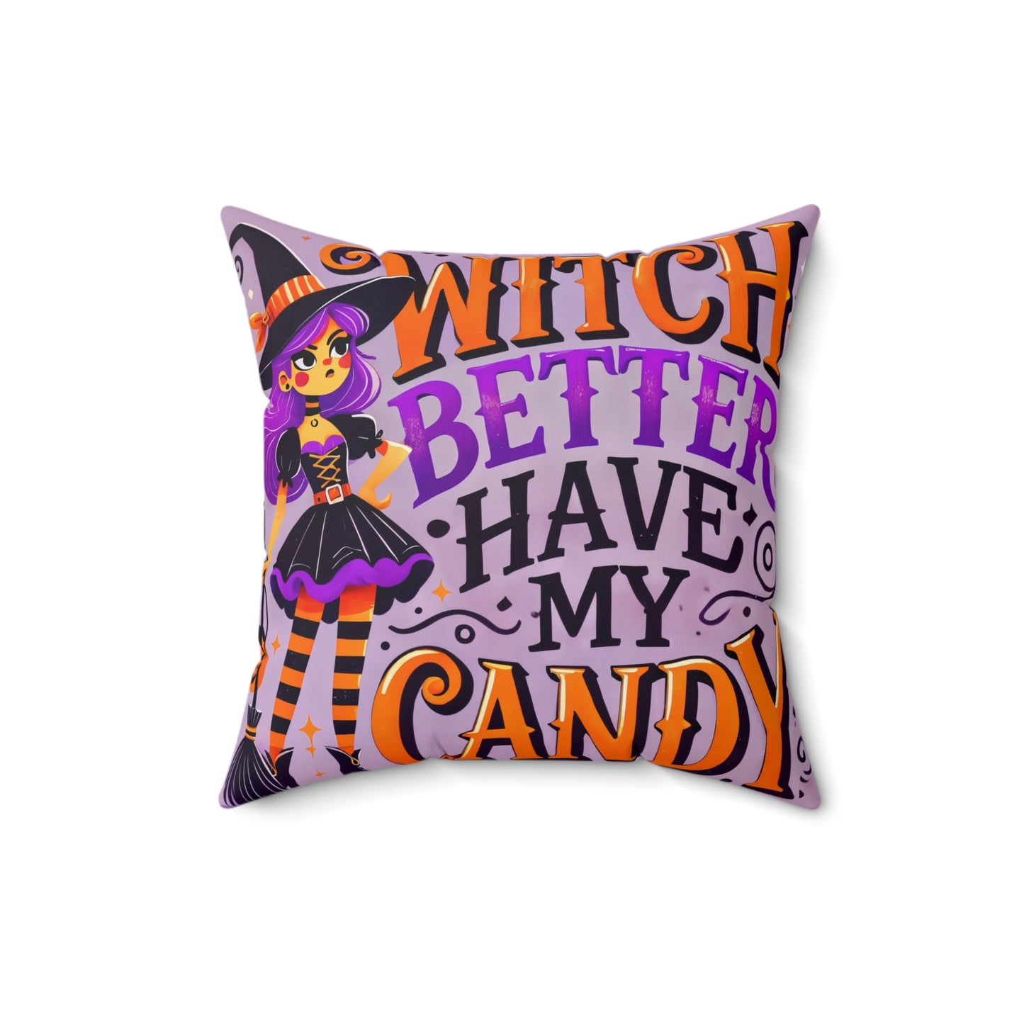 Sassy Witch “Witch Better Have My Candy” Throw Pillow – Fun Halloween Home Accent