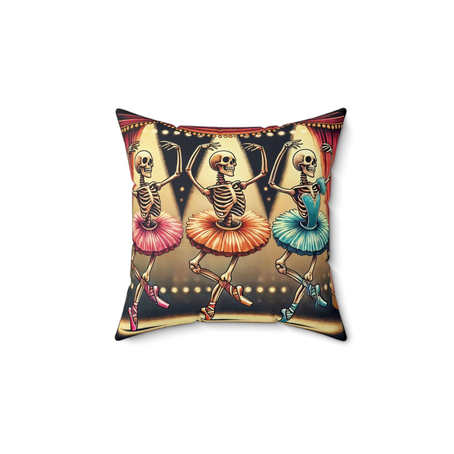 Dancing Skeleton Ballerinas Halloween Throw Pillow – Fun Spooky Season Decor