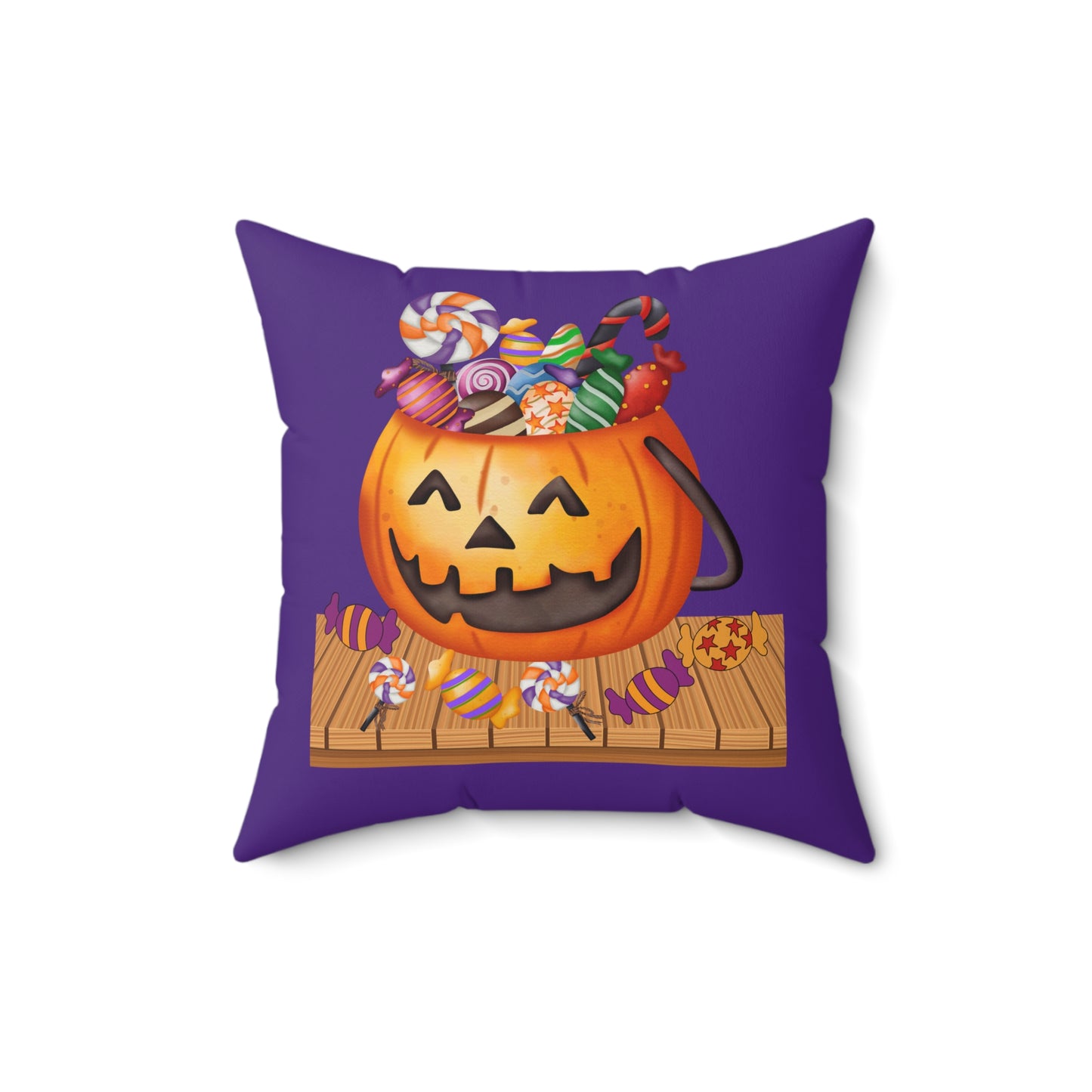 Halloween Jack O Lantern Candy Pillow, Purple Fall Throw Pillow For Kids Room, Friendly Pumpkin Face For Kids Room,  Halloween Room Decor