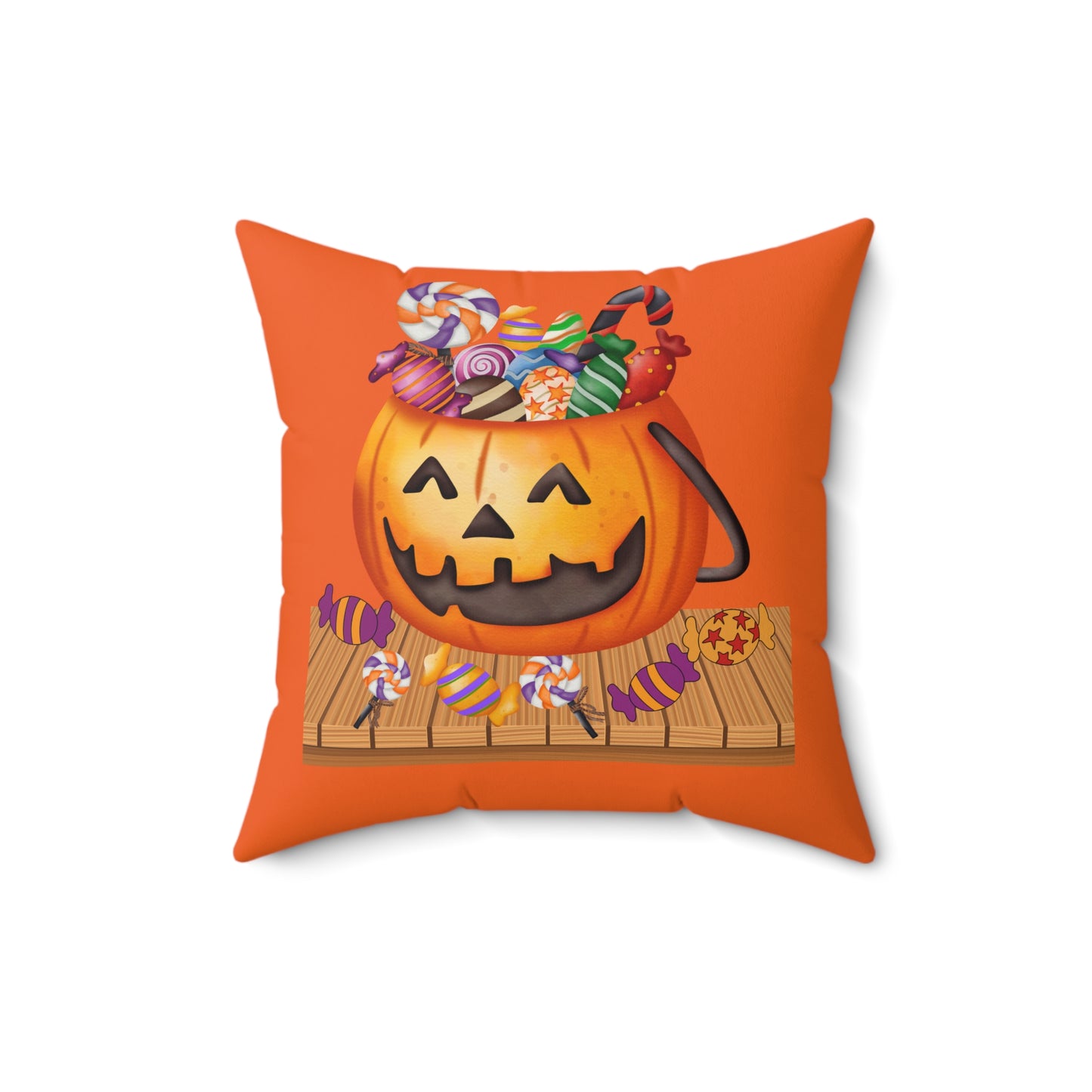 Halloween Jack O Lantern Candy Square Pillow, Pumpkin With Candy Pillow, Halloween Decor Pillow, Fall Decor Pillow, Halloween Decor