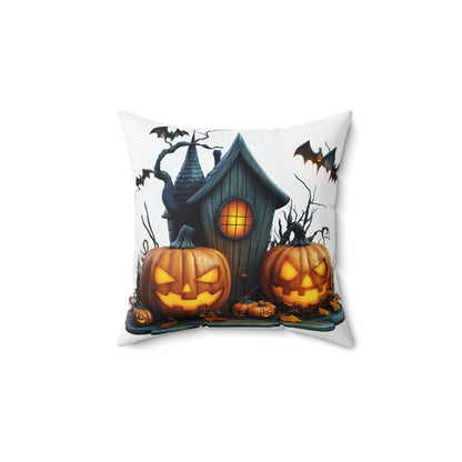 Haunted House & Pumpkin Halloween Throw Pillow – Spooky Home Decor