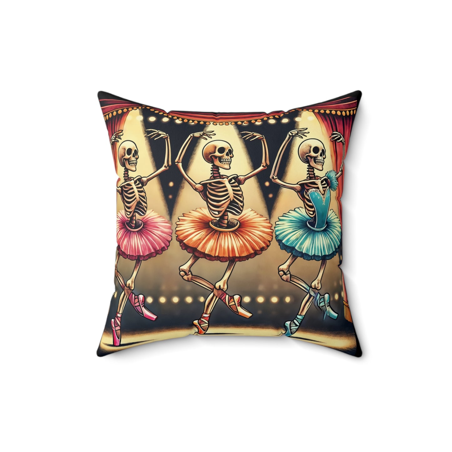 Dancing Skeleton Ballerinas Halloween Throw Pillow – Fun Spooky Season Decor