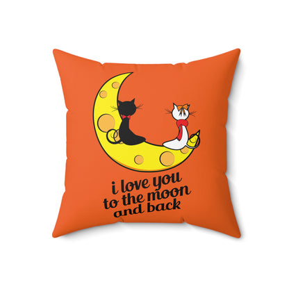 I Love You To The Moon Cat Throw Pillow, Square Polyester Throw Pillow With Cover, Orange And Yellow Decorative Pillow, Gifts For Her