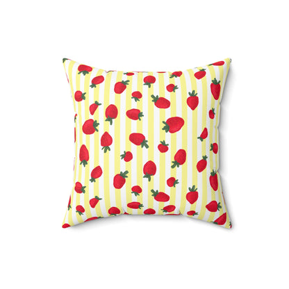 Strawberry Printed Throw Pillow, Room Accent Decor, Yellow And Red Square Designer Pillow