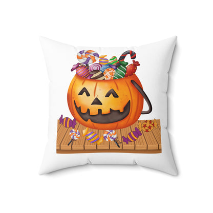 White Jack O Lantern With Candy Halloween Throw Pillow,  Halloween Room Decor, Decorative Spooky Throw Pillow, 18x18 Accent Pillow