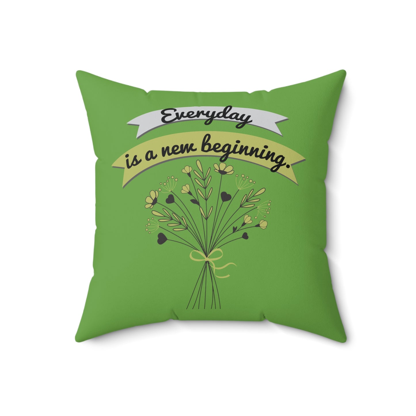 Todos los días son un nuevo comienzo, elegante almohada floral verde, almohada de poliéster con funda, almohada de 18 x 18 pulgadas, decoración de habitación verde, ideas de regalo