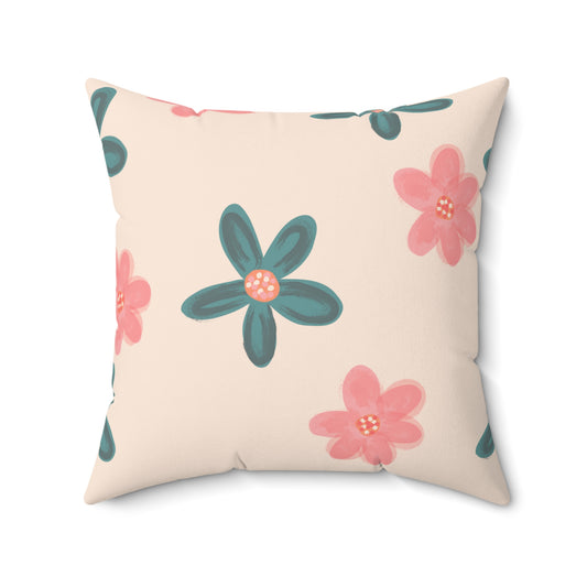 Peach Floral Designer Pillow With Large Flowers, Living Room Accent Pillow, Pop Of Color Elegant Pillow, Decorative Throw Pillow, 14x14 Inch