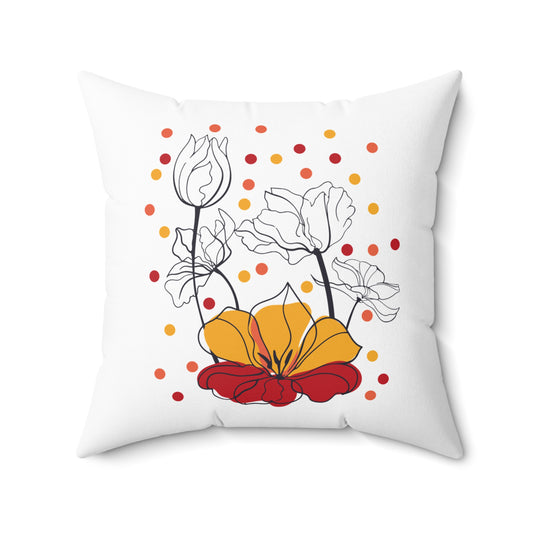 White Room Accent Throw Pillow, Floral Designer Couch Pillow, Statement Pillow, Orange Flower Throw Pillow, Polyester Pillow With Insert