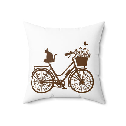 Bicycle Cat Accent Throw Pillow For Living Room, Statement Room Decor, Conversation Starter Pillow Decor, Housewarming Gift